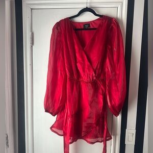 VICI Red Sheer Long Sleeve Dress | V-Neck | Size Medium